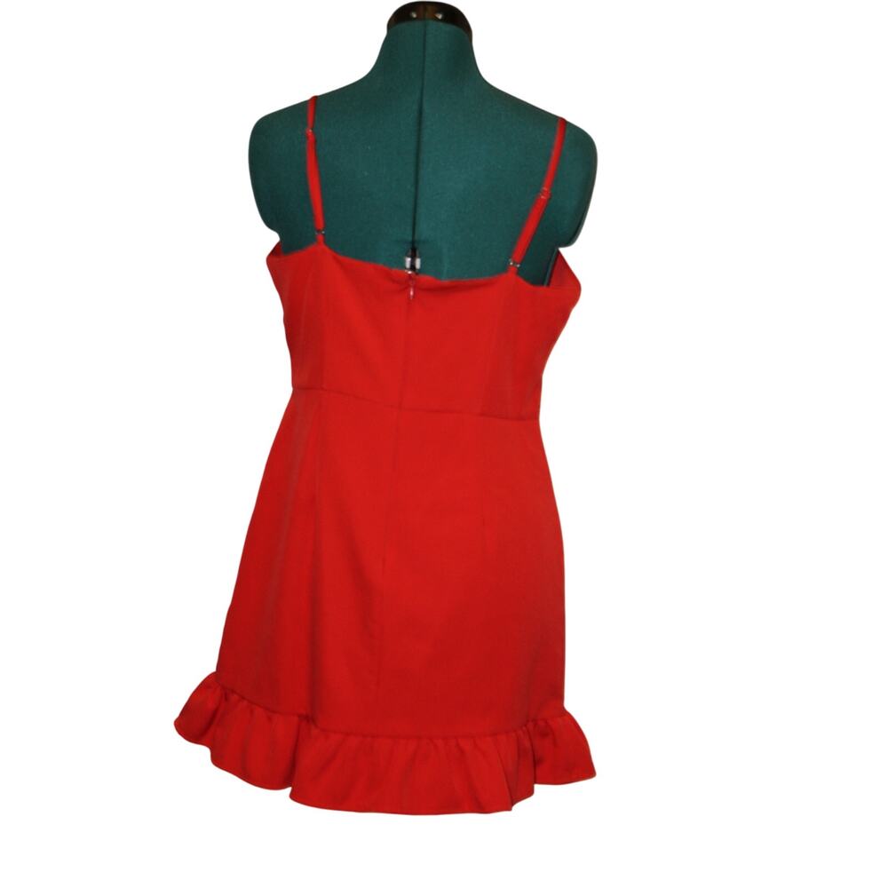 TCEC Red Ruffle Hem Mini Dress Sleeveless Spaghetti Strap Women’s Size L - Picture 3 of 5